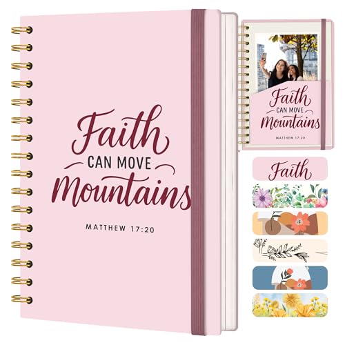 Hardcover Blank Christian Notebook – 140 Pages - Matthew 17:20 - color: Faith_Pink