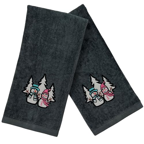 Christmas Grey Guest Hand Bathroom Towels Decorative Winter Snowman, 16x26" - color: Charcoal Grey