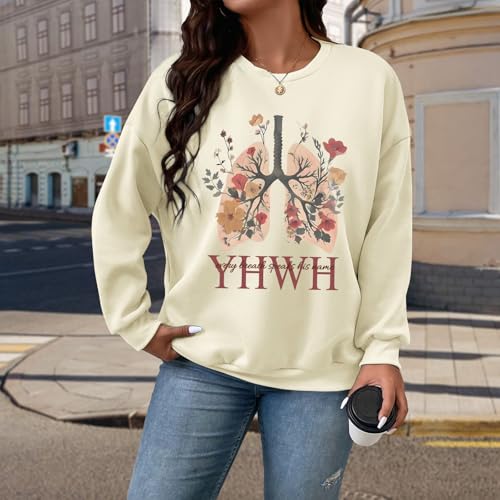 Christian Jesus Sweatshirts for Women YHWH God Bible Verse Sweatshirt Faith Long Sleeve Shirts Religious Pullover - color: Apricot, size: Medium
