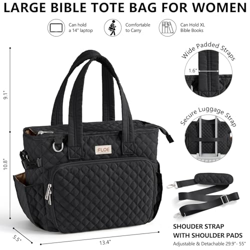 Large Bible Tote Bag for Women Bible Cover Case, Quilted Church Tote Bags