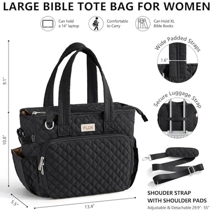 Large Bible Tote Bag for Women Bible Cover Case, Quilted Church Tote Bags