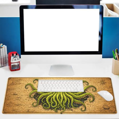 Octopus Monster Mouse Pad Cthulhu Dark Sea Pirate Fantasy Mousepad Extended Large Laptop Keyboard Non-Slip Rubber Base with Stitched Edges for Home 31.5x11.8 Inch - color: Octopus Monster, size: 31.5" x 11.8"
