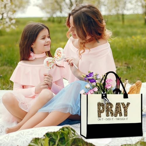 Christian Gifts for Women Tote Bag, Motivational Spiritual Religious Gifts for Women Sister, Encouragement Bible Verse Faith Based Leopard Beach Bag Mothers Day Christmas Reusable Grocery Bags
