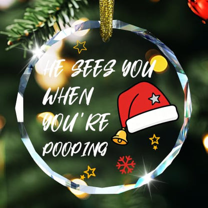 Funny Christmas Bathroom Glass Hanging Ornament Sign - style: Santa Hat