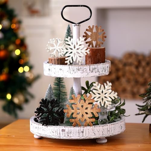 Yuntau 6 Pcs Christmas Table Decoration Wood Table Centerpiece, Snowflake - style: Snowflake