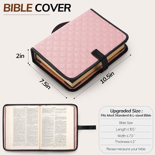 Large Bible Bag with Bible Cover Case for Women Quilted Church Tote Bags for Bible Study, Adjustable Shoulder Strap - color: Pink