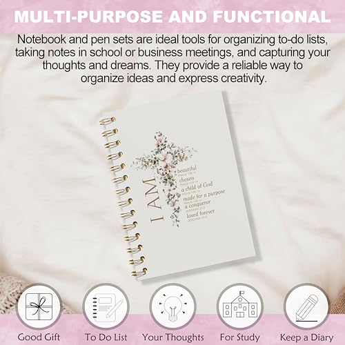 WFSM Inspirational Notebook - Christian Gifts, Daily Prayer Journal, Prayer Notebook, Spiral Bible Notebook, Christian Gifts Journal, Daily Prayer Journal, Christian Notebook for Women, 5.5x8.3 Inches - color: Flora Cross