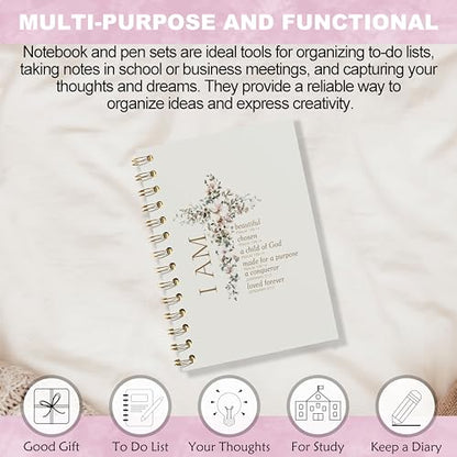 WFSM Inspirational Notebook - Christian Gifts, Daily Prayer Journal, Prayer Notebook, Spiral Bible Notebook, Christian Gifts Journal, Daily Prayer Journal, Christian Notebook for Women, 5.5x8.3 Inches - color: Flora Cross