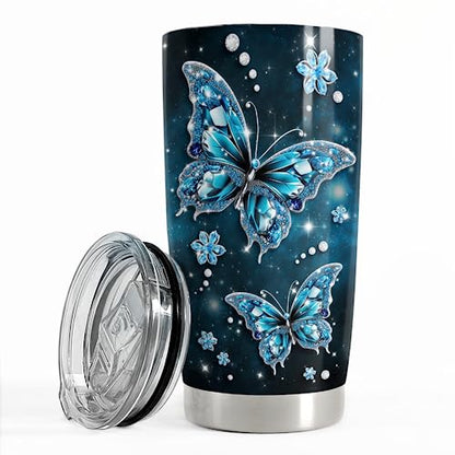 SANDJEST Butterfly Tumbler 20oz Stainless Steel Insulated Tumblers Coffee Travel Mug Cup Jewelry Drawings Style Butterfly Gifts for Women Girls Teen Gift for Birthday Christmas - color: Butterfly