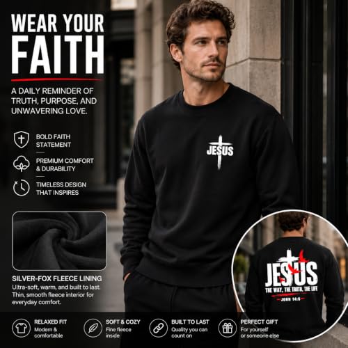 Jesus Sweatshirt For Men The Way The Truth The Life Christian Faith Hoodie - color: Black2, size: Medium