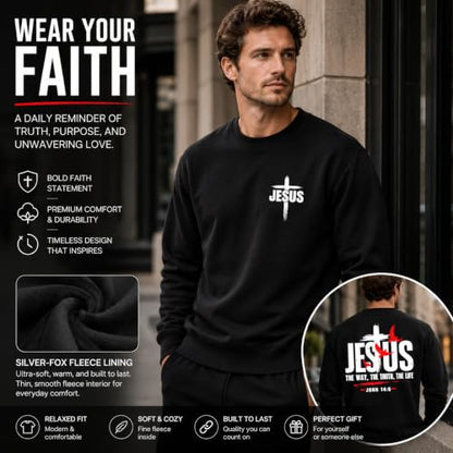 Jesus Sweatshirt For Men The Way The Truth The Life Christian Faith Hoodie - color: Black2, size: Medium