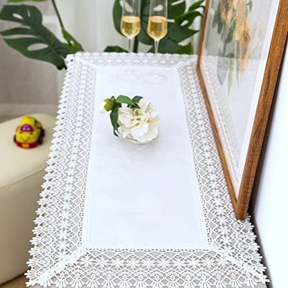 Lace Table Runner Waterproof Fabric Washable Off White 16x35inch - color: Florrie-white, size: 16" x 35" (Rectangle)