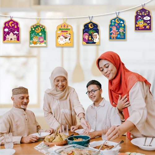 PAIVSUN 24Pcs Ramadan Crafts for Kids, Make You Own Eid Mubarak and Ramadan Kareem Craft Kit, DIY Mosque Scene Religious Sticker Activities Hanging Ornaments for Classroom Party Favor Supplies - style: Ramadan