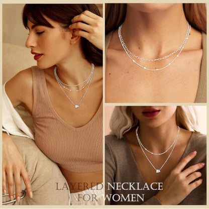 3PCS Gold Silver Layered Necklaces for Women Trendy - color: Silver&FSS