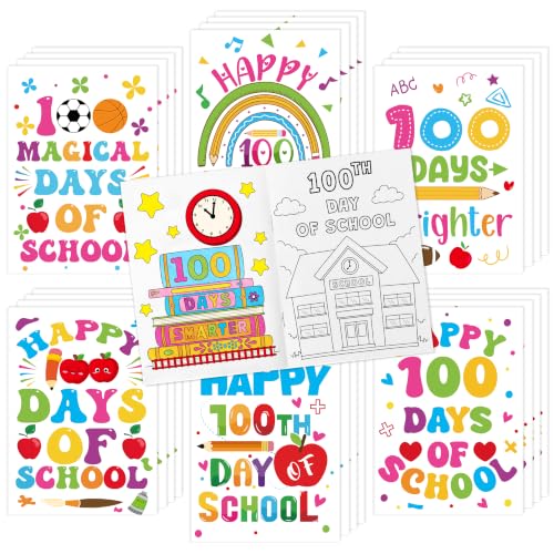 24Pcs 100 Days of School Coloring Books - Happy 100th Day of School DIY Color-in Pages Cute Pencil Apple Patterns Drawing Booklet Classroom Rewards Art Activity Gifts Party Favors Supplies - color: Y-100 Days of School