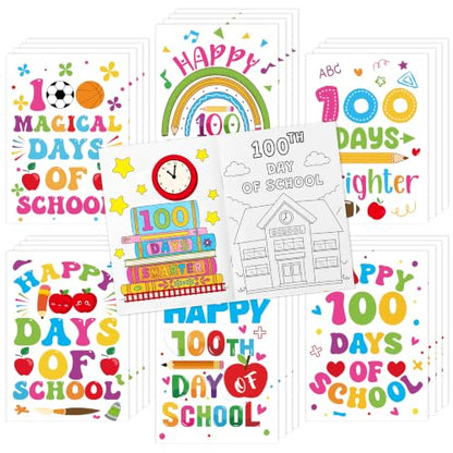 24Pcs 100 Days of School Coloring Books - Happy 100th Day of School DIY Color-in Pages Cute Pencil Apple Patterns Drawing Booklet Classroom Rewards Art Activity Gifts Party Favors Supplies - color: Y-100 Days of School
