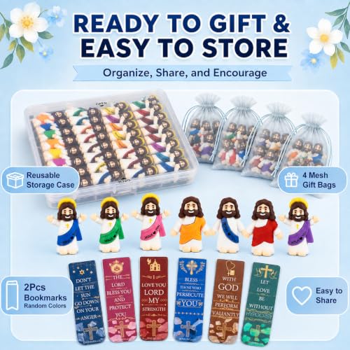 50 Pack Little Jesus Figures, Mini Jesus Loves You Figurines - color: Multicolor – 50 Pcs + 2 Bookmarks