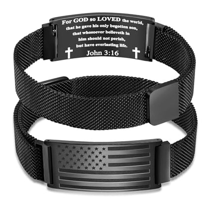 DuoDiner Cross Bracelet for Men Gifts Christian Confirmation Baptism Gifts - color: Black, size: Flag-John 3:16