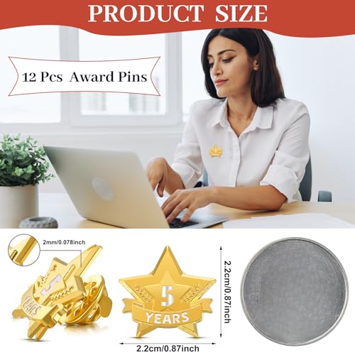 Tigeen 12 Pcs Year Service Reward Pins Star Enamel Pins, 5 Years - style: 5 Years