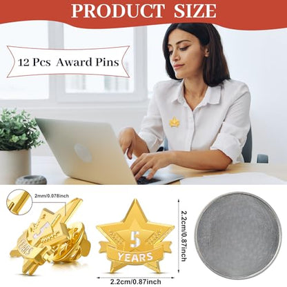Tigeen 12 Pcs Year Service Reward Pins Star Enamel Pins, 5 Years - style: 5 Years
