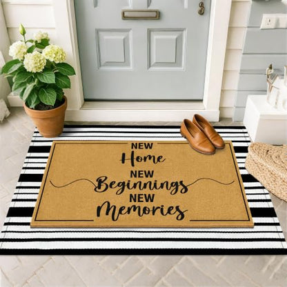 2 Pcs Welcome Mats Front Door Home Strip Layering Rugs for Outside Entrance - color: 2 Pcs Coir New Beginning