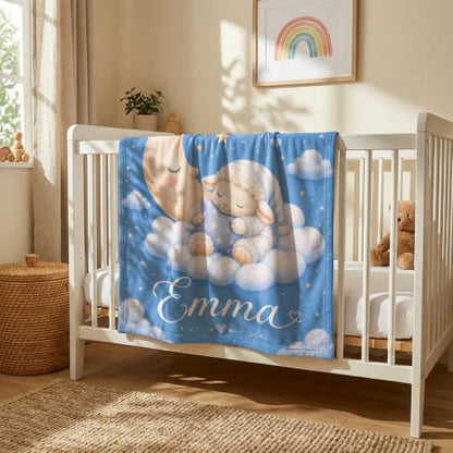 Personalized Baby Blanket With Name, Custom Baby Blankets Gift for Boy Girl - color: Cloud Blue, size: Lamb