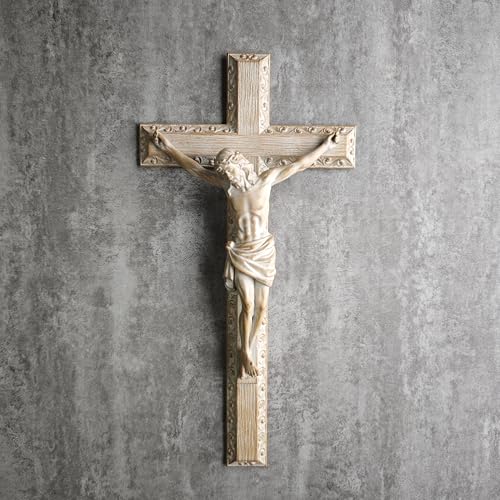 BC Catholic Crucifix Wall Cross, 12" H Jesus Christ Home Decor - color: Wooden