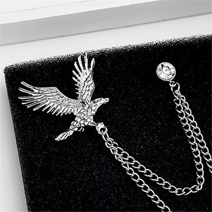 WCRAZYE Shiny Rhinestone Metal Feather Lapel Pin Angel Wings Tassel Chain Brooch Collar Pins for Women Girls Men's Animal Eagle Pin Suit Sweater Shawl Coat Breastpin Accessories - color: Silver Eagle Pin