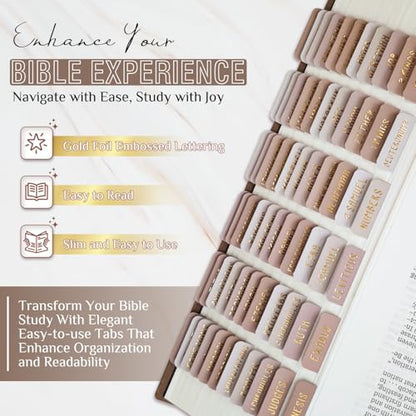 Laminated Bible Tabs for Women and Men, Gold Foil Embossed Lettering - style: Khaki