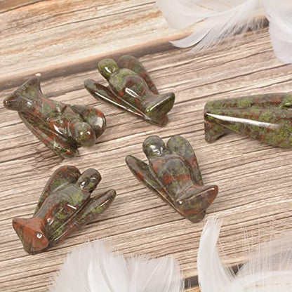 Justinstones Carved Dragon Blood Jasper Gemstone Peace Angel Pocket Guardian AngelHealing Statue 2 inch - color: Dragon Blood Jasper