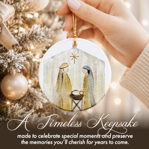 Holy Family Nativity Ornament 2026 - Mary Joseph Baby Jesus Religious Christmas Ceramic Hanging Keepsake - Christian Faith Gift for Mom, Grandma, Daughter, Sister, Wife, Friend - color: The Birth of the Savior