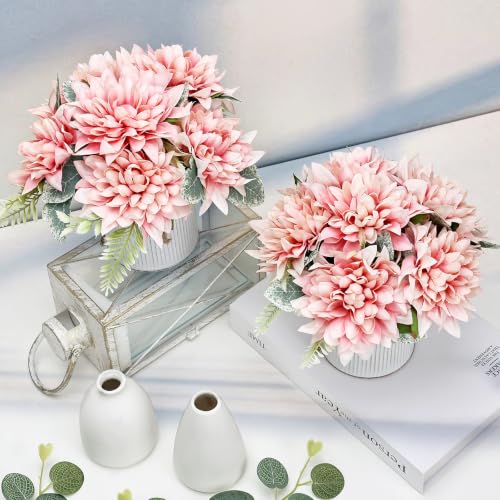 6 Set Pre-Made Flower Table Centerpieces (Dusty Pink, 6 X Dahlias Table Centerpieces) - color: Dusty Pink, size: 6 X Dahlias Table Centerpieces