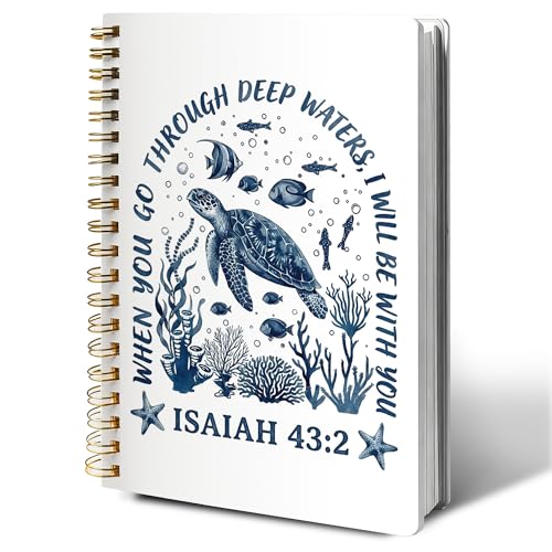 Sea Turtle Christian Gifts Notebook, Isaiah 43:2 Bible Verse Journal Sea Turtle Gifts for Women Men Deep Waters Lined Diary, Religious Catholic Prayer Book Devotional Notepad Encouragement Present - color: Color-7