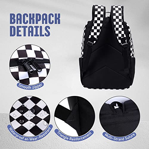 UREYMX Checkered Backpack - School Backpack for Kids, Large Capacity, Waterproof, Lightweight, Black - color: 3 in 1 Black and White Plaid