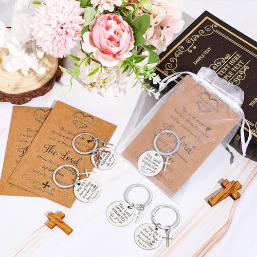 Siifert 50 Set Christian Cross Keychains Bulk Christian Keychain Bible Verse Religious Prayer Gifts for Women Men - color: Round Style