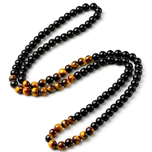 Black Onyx Glass Beads Men's Tiger Eye Stone Bead Necklace - color: black