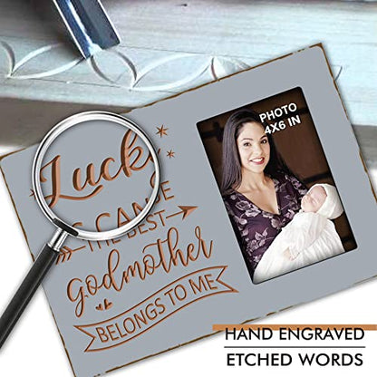 Lucky as Can Be the Best Godmother Belongs to Me Engraved Picture Frame - color: best godmother