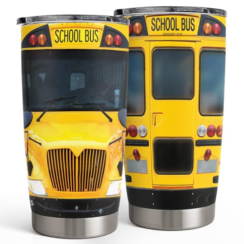SANDJEST Bus Driver Tumbler - School Bus 20 oz Stainless Steel Double Wall Vacuum Tumblers Coffee Travel Mug - Thermal Cups Birthday, Christmas, Back To School Gifts for Men, Women, Friends, Besties - color: School Bus Driver