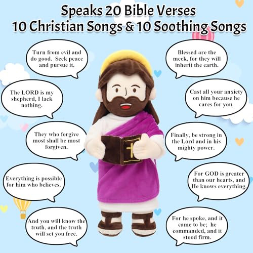 Yelakey Speaking Jesus Plush Doll 13.4",Religious Gift for Kids - color: Purple