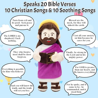 Yelakey Speaking Jesus Plush Doll 13.4",Religious Gift for Kids - color: Purple