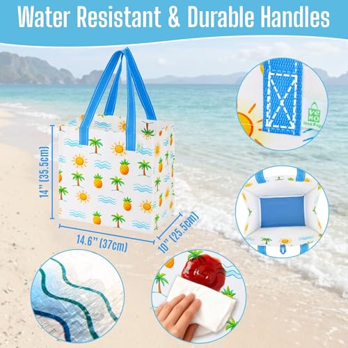 VENO 4 Pack Large Grocery Bag Reusable Shopping Bags with Hard Bottom - color: Tropical Island