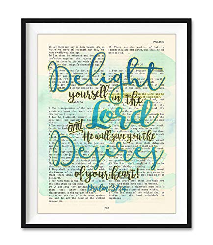 Set of 6 -Watercolor Christian Bible Verse Page Art Prints, Unframed, Song of Solomon 4:7, Psalm 37:4, Genesis 16:13, Ephesians 2:10, Philippians 4:8, Genesis 28:15, Wall Art Decor, 5x7 Inches