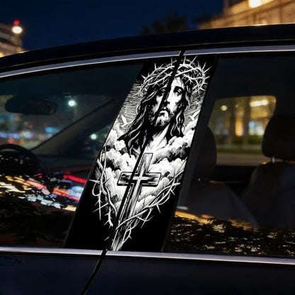 1 Pair Jesus Car B-Pillar Decals, Cross Car Center Pillar Stickers, Waterproof Vinyl Christian Vehicle Door Pillar Sticker Scratch Cover Sticker for Car Auto SUV (Vine Jesus) - color: Vine Jesus