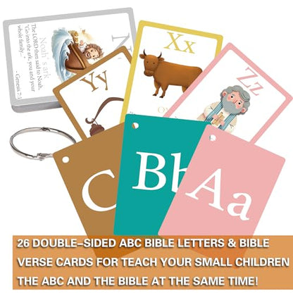 26 Bible Alphabet Flash Cards for Toddlers, Christian FlashCards for Kindergarten, Preschool, Homeschool, Toddler Bible 2-4 Years