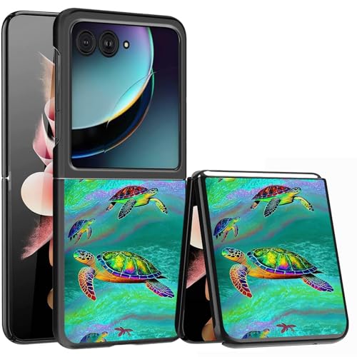 for Samsung Galaxy z flip 7 Case Colorful Sea Turtles Design,Slim Fit Lightweight Hybrid Hard PC PU Leather Folding Phone Cover for Z Flip 7 6.9" - color: Colorful Sea Turtles
