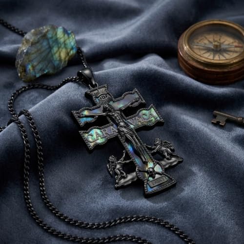 Cross Necklace Origami/Wooden/Caravaca/Faith Pendant Necklace Christian Religious Catholic Cross Jewelry Gift for Women Men - color: Caravaca Cross black
