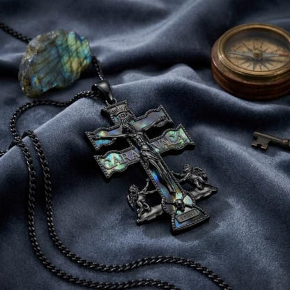 Cross Necklace Origami/Wooden/Caravaca/Faith Pendant Necklace Christian Religious Catholic Cross Jewelry Gift for Women Men - color: Caravaca Cross black