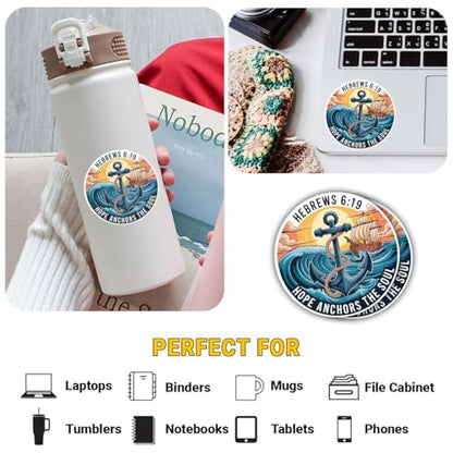 3PCS Hebrews 6:19 Bible Verse Stickers, Hope Anchors the Soul Christian Waterproof Faith Decals for Laptop, Water Bottle, Phone, Window, Helmet - size: 3 Inch FBA