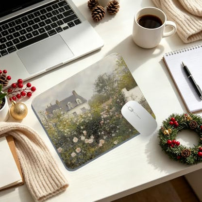 UTELKA Pink Green Flroal Mouse Pad, Rose Garden Wildflower Mousepad - color: Pink Rose Garden, size: 10.2L x 8.2W inches