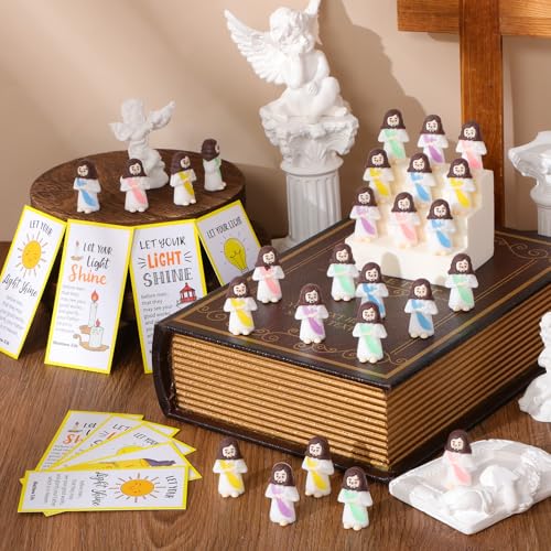 CroBlissful 60 Sets Mini Jesus Figurines Bulk,Holding A Cross Style - style: Cassock Style